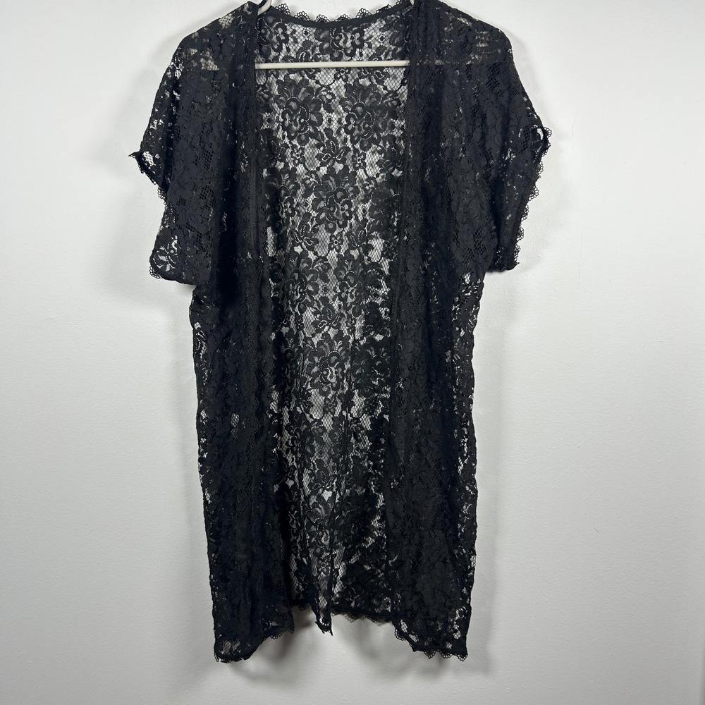 Vintage Shadowline Lace Robe Women's Medium Black Sheer Floral Goth Dark Romance